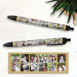 Caneta Preta 12 Colagem de Fotos com Dourado Fundo