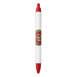 Caneta Preta [610] Escorpião de Ouro Sagrado em Vermelho