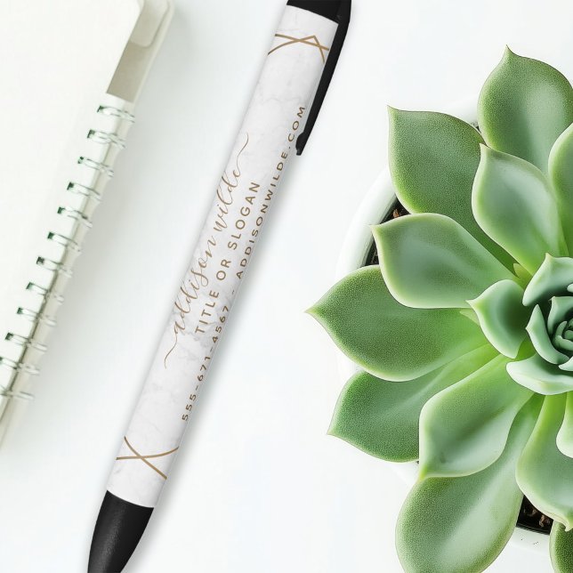 Caneta Preta Abstrato Geométrico Branco Dourado (Criador carregado)