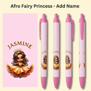 Caneta Preta Adicione nome, Afro Fairy Princess a Rosa