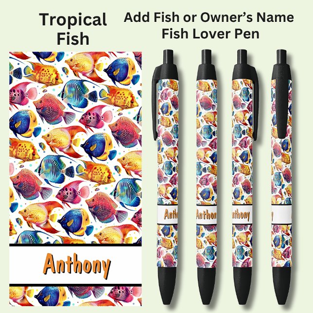 Caneta Preta Adicione Nome, Peixe Tropical Colorido (Criador carregado)