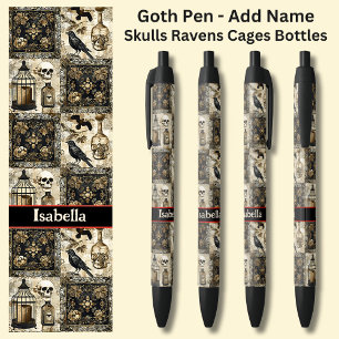 Caneta Preta Adicione Nome, Peles de Gótico Ravens Gaiolas Garr