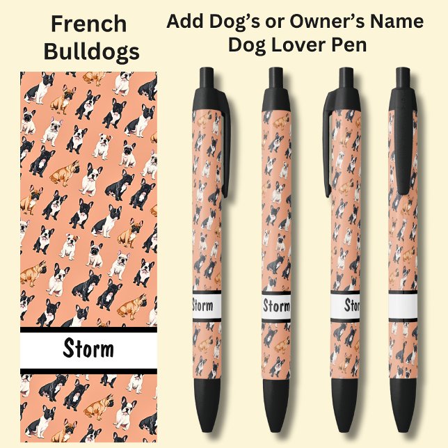 Caneta Preta Adicione o nome do proprietário ou do cão, Bulldog (Criador carregado)