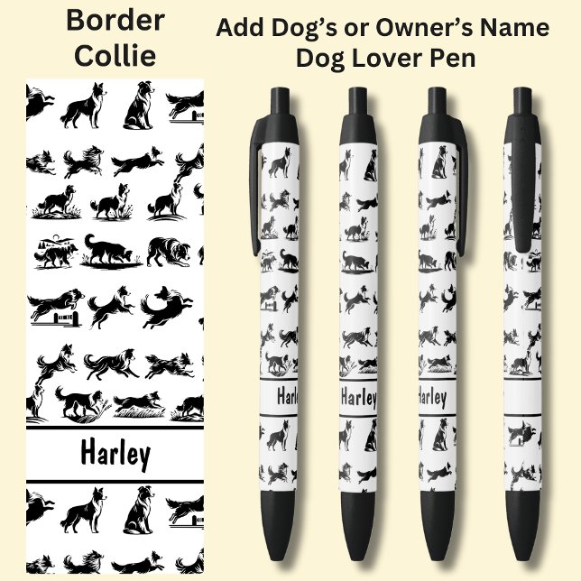 Caneta Preta Adicione o nome do proprietário ou do cão, Collie  (Criador carregado)