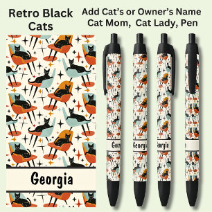 Caneta Preta Adicione o nome do proprietário ou do gato, Gatos 