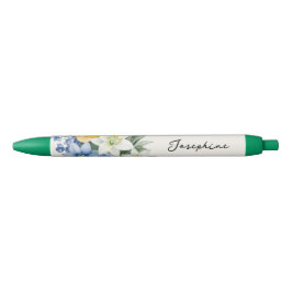 Caneta Preta Água Colorida Floral Nome Personalizado
