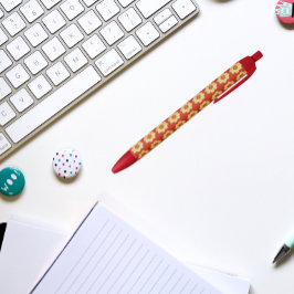 Caneta Preta Amarelo Dahlia no padrão Floral Vermelho