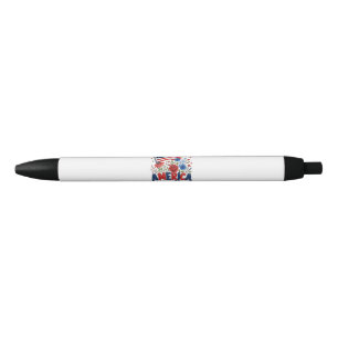 Caneta Preta América 250 Anos de Liberdade Bandeira Floral