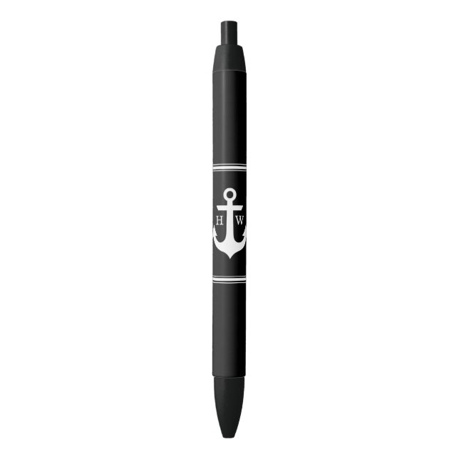 Caneta Preta Âncora preto e branco Monogrammed (Frente Vertical)
