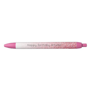 Caneta Preta Aniversário do Glam Glitter Faux Rosa