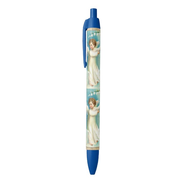 Caneta Preta Anjo Bebê Com Sino Azul (Topo (Vertical))