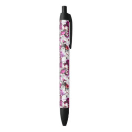 Caneta Preta Aquarela Floral - Design abstrato rosa e branco