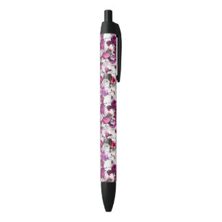 Caneta Preta Aquarela Floral - Design abstrato rosa e branco