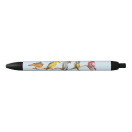 Caneta Preta Aquarela, Pássaros Minúsculos Coloridos no Fio