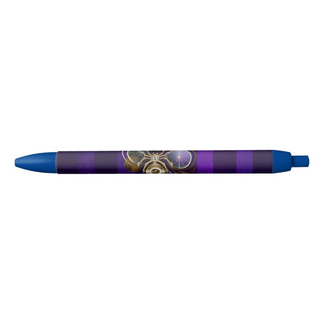 Caneta Preta Aranha Steampunk no fundo roxo (Frente)