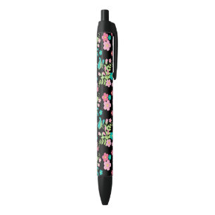 Caneta Preta Arco-íris Pastel Flores de Jardim Floral Preto Fol