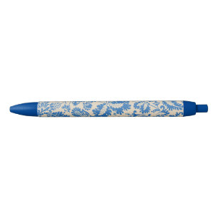 Caneta Preta Arte de Azulejo Floral Azul Veneziano de William M