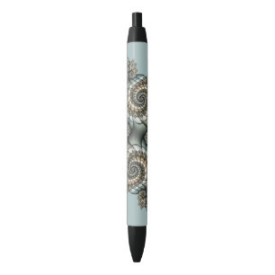 Caneta Preta Arte fractal azul claro bege abstrato espirais
