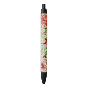 Caneta Preta Arte Nova Antiga Chinoiserie Floral Chinesa
