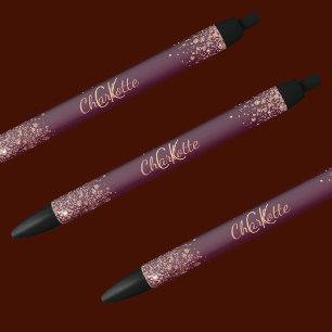 Caneta Preta Assinatura do nome monograma em rosa ouro de Borgo