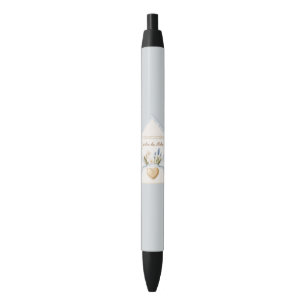 Caneta Preta Azul Claro Francês Envelope Coração Floral Creme
