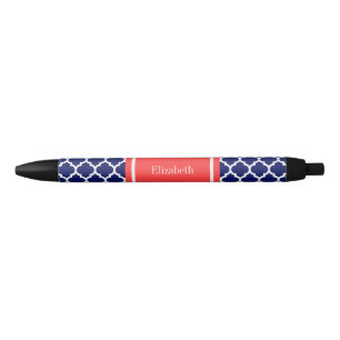 Caneta Preta Azul Marinho Brn Marroquino #5 Vermelho Coral Nome
