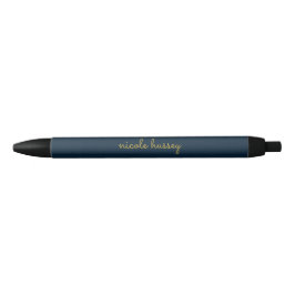 Caneta Preta Azul Marinho Dourado Script | Monograma Moderno El