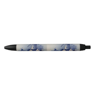 Caneta Preta Azul Vintage Delft Moinho de Vento Branco