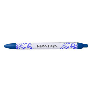 Caneta Preta Azulejo Personalizado Coração Grego Azul AMOR 
