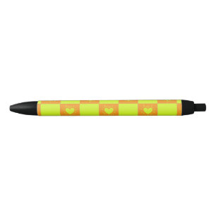 Caneta Preta Azulejo Xadrez Laranja Verde Brilhante Com Coraçõe