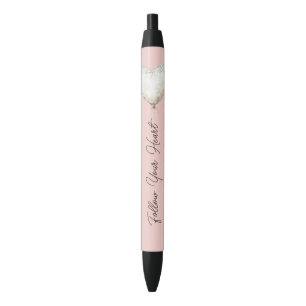 Caneta Preta Balão Coração de Renda Falsa Rosa Branco