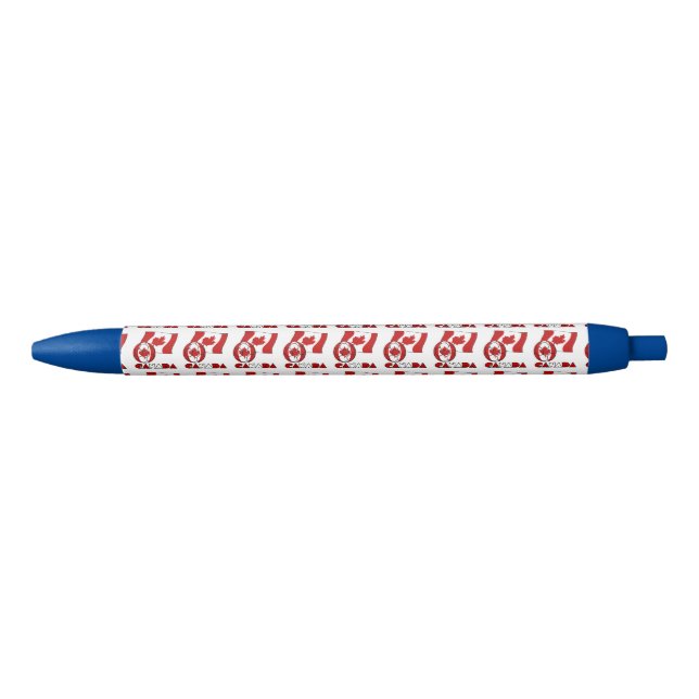 Caneta Preta Bandeira Canadense com Bola de Futebol (Frente)