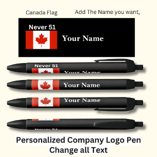 Caneta Preta Bandeira Personalizada Canadense Nunca 51 Preto
