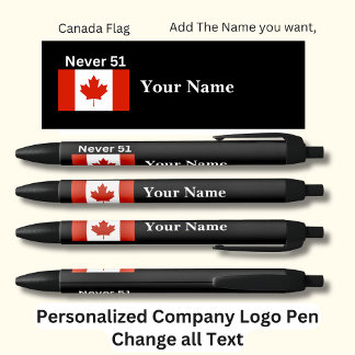 Caneta Preta Bandeira Personalizada Canadense Nunca 51 Preto