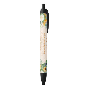 Caneta Preta Bíblia Floral de Girassol Versículo Manter Paz Per