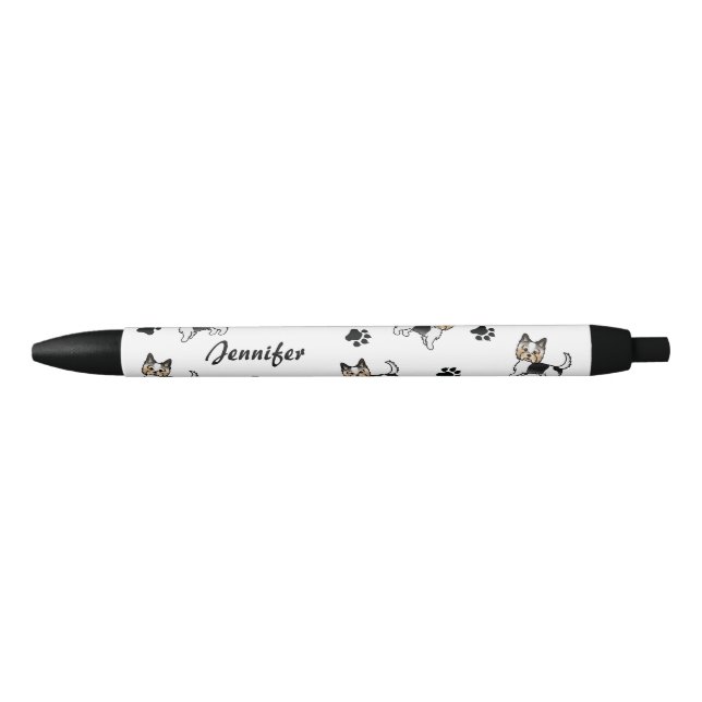 Caneta Preta Biewer Terrier Cachorro Fofo Desenho Animado Com P (Frente)