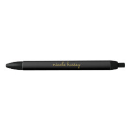 Caneta Preta Black and Gold Script  | Stylish Monogram Modern