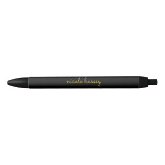 Caneta Preta Black and Gold Script | Stylish Monogram Modern