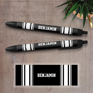 Caneta Preta Black and White Stripes do Sports Jersey Personali