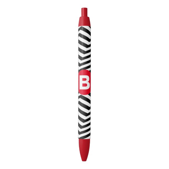 Caneta Preta Black and White Zig Zag Pattern Red Monogram (Frente Vertical)