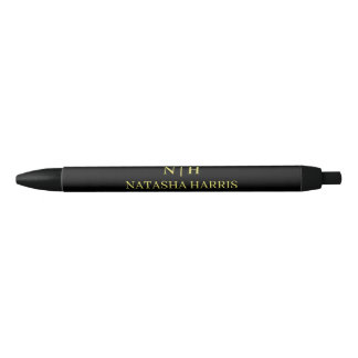 Caneta Preta Black Gold Minimalist Modern Monogram pen