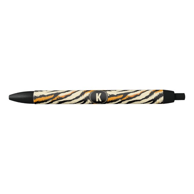 Caneta Preta Black Orange Tiger Stripes Pattern Monogram (Frente)