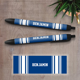 Caneta Preta Blue and White Stripes do Sports Jersey Personaliz