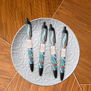 Caneta Preta Boho Groovy Retro Typografia Chá de panela ondulad