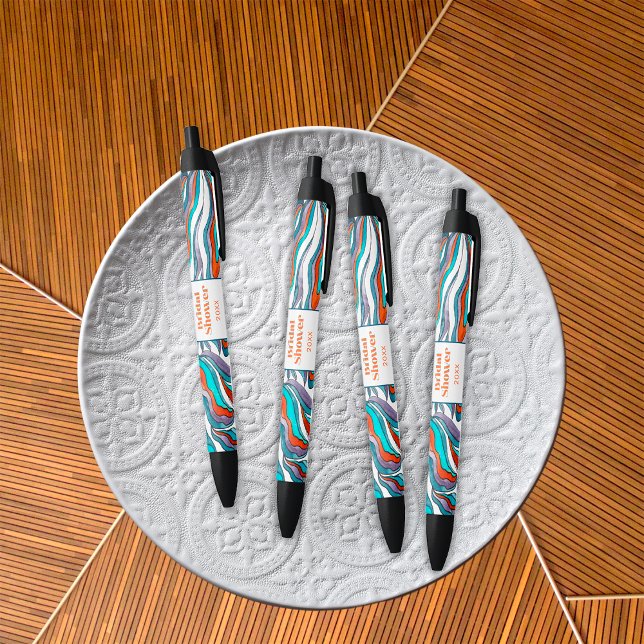 Caneta Preta Boho Groovy Retro Typografia Chá de panela ondulad (Criador carregado)