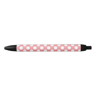 Caneta Preta Bolinhas rosa e branca