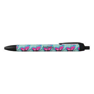 Caneta Preta Borboleta Azul Magenta Rosa   Adicionar nome