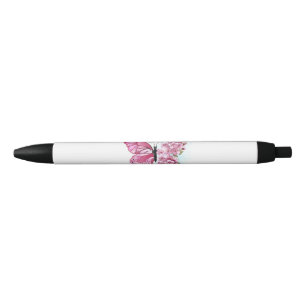 Caneta Preta Borboleta Flor com Sakura Rosa