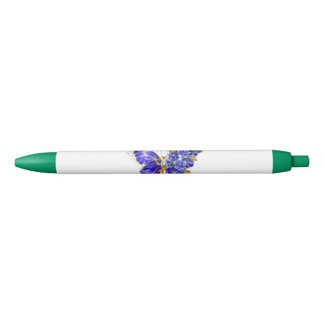 Caneta Preta Borboleta Flor Sapphire (Frente)