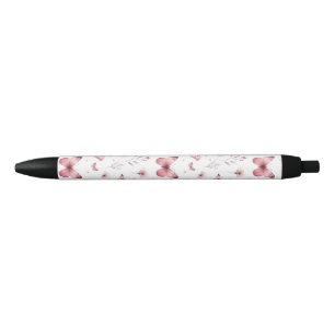 Caneta Preta Borboletas Cor-de-Rosa